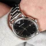 Emporio Armani Luigi Quartz Black Dial Silver Steel Strap Watch For Men - AR2499 Authentic Buy Shop Now