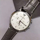 Emporio Armani Classic Chronograph Silver Dial Grey Leather Strap Watch For Men - AR1861 Authentic Buy Shop Now