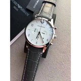 Emporio Armani Classic Chronograph Silver Dial Grey Leather Strap Watch For Men - AR1861 Authentic Buy Shop Now