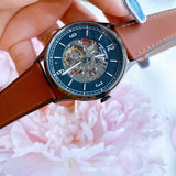 Fossil Forrester Automatic Skeleton Grey Dial Brown Leather Strap Watch for Men - ME3178 Authentic Buy Shop Now