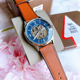 Fossil Forrester Luggage Automatic Skeleton Blue Dial Brown Leather Strap Watch for Men - ME3179 Authentic Buy Shop Now