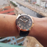 Fossil Grant Chronograph Grey Dial Black Leather Strap Watch for Men - FS5085 Authentic Buy Shop Now