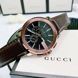 Gucci G Chrono Black Dial Brown Leather Strap Watch For Men - YA101202 Authentic Buy Shop Now