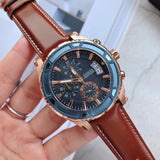 Guess Pinnacle Chronograph Quartz Blue Dial Brown Leather Strap Watch For Women - W0673G3 Authentic Buy Shop Now