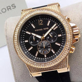 Michael Kors Dylan Chronograph Black Dial Black Rubber Strap Watch For Women - MK8556 Authentic Buy Shop Now