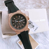 Michael Kors Dylan Chronograph Black Dial Black Rubber Strap Watch For Women - MK8557 Authentic Buy Shop Now