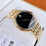 Movado Veturi Black Dial Gold Steel Strap Watch for Women - 0606935 Authentic Buy Shop Now