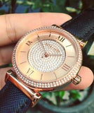 Michael Kors Catlin Rose Gold Crystal Dial Black Leather Strap Watch for Women - MK2376 Authentic Buy Shop Now