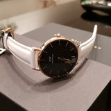 Daniel Wellington Classic Petite Bondi Black Dial White Leather Strap Watch For Women - DW00100285 Authentic Buy Shop Now