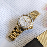 Michael Kors Everest Chronograph White Dial Gold Steel Strap Watch For Women - MK7212 Authentic Buy Shop Now