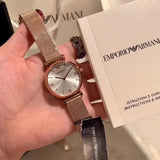 Emporio Armani Gianni T Bar Silver Dial Rose Gold Mesh Bracelet Watch For Women - AR1956 Authentic Buy Shop Now
