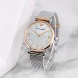 Emporio Armani Gianni T Bar Mother of Pearl Dial Silver Mesh Bracelet Watch For Women - AR2068 Authentic Buy Shop Now