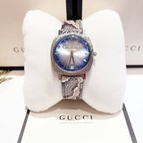 Gucci Grip Vintage Blue Dial Snakeskin Brown Leather Strap Watch for Women - YA152401 Authentic Buy Shop Now