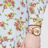 Gucci G Timeless Floral Gold Dial White Leather Strap Watch For Women - YA1264084 Authentic Buy Shop Now