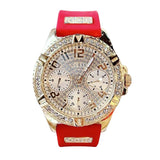 Guess Frontier Diamonds Gold Dial Red Rubber Strap Watch for Women - GW0045L2 Authentic Buy Shop Now