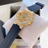 Guess Moonlight Crystals Silver Dial Black Silicone Strap Watch For Women - GW0257L1 Authentic Buy Shop Now