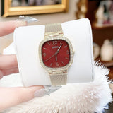 Guess Quartz Red Dial Gold Mesh Strap Watch For Women - GW0354L4 Authentic Buy Shop Now