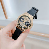 Guess Asteria Multifunction Gold Dial Black Rubber Strap Watch For Women - GW0620L2 Authentic Buy Shop Now
