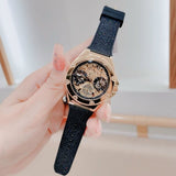 Guess Asteria Multifunction Gold Dial Black Rubber Strap Watch For Women - GW0620L2 Authentic Buy Shop Now