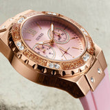 Guess Rose Gold Dial with Diamonds Pink Rubber Strap Watch For Women - W1053L3 Authentic Buy Shop Now