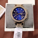 Michael Kors Parker Chronograph Blue Dial Gold Steel Strap Watch For Women - MK6262 Authentic Buy Shop Now