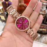 Michael Kors Parker Chronograph Purple Dial Rose Gold Steel Strap Watch For Women - MK6417 Authentic Buy Shop Now