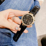 Michael Kors Parker Chronograph Black Dial Black Leather Strap Watch For Women - MK6984 Authentic Buy Shop Now