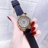 Michael Kors Lennox Three Hand Crystals Silver Dial Black Silicone Strap Watch For Women - MK7247 Authentic Buy Shop Now
