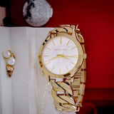 Michael Kors Runway Three-Hand White Dial Gold Steel Strap Watch for Women - MK7472 Authentic Buy Shop Now