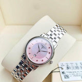 Tissot Carson Premium Lady Mother of Pearl Pink Dial Silver Steel Strap Watch For Women - T122.210.11.159.00 Authentic Buy Shop Now