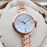Tissot T Lady Flamingo Mother of Pearl Dial Rose Gold Steel Strap Watch For Women - T094.210.33.116.02 Authentic Buy Shop Now