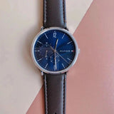 Tommy Hilfiger Cooper Blue Dial Brown Leather Strap Watch for Men - 1791508 Authentic Buy Shop Now