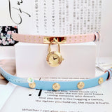 Versace Medusa Lock Icon Quartz Gold Dial Pink & Blue Leather Strap Watch For Women - VEDW00219 Authentic Buy Shop Now