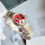 Versace Virtus Mini Quartz Red Dial Gold Steel Strap Watch For Women - VET300321 Authentic Buy Shop Now