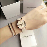 Emporio Armani Gianni T Bar Light Brown Dial White Leather Strap Watch For Women - AR1769 Authentic Buy Shop Now