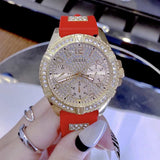Guess Frontier Diamonds Gold Dial Red Rubber Strap Watch for Women - GW0045L2 Authentic Buy Shop Now