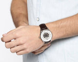 Emporio Armani Meccanico White Dial Brown Leather Strap Watch For Men - AR1946 Authentic Buy Shop Now