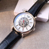 Emporio Armani Meccanico Silver Skeleton Dial Black Leather Strap Watch For Men - AR2072 Authentic Buy Shop Now