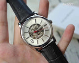 Emporio Armani Meccanico Silver Skeleton Dial Black Leather Watch For Men - AR1997 Authentic Buy Shop Now