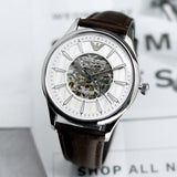 Emporio Armani Meccanico White Dial Brown Leather Strap Watch For Men - AR1946 Authentic Buy Shop Now