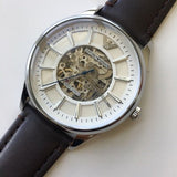 Emporio Armani Meccanico White Dial Brown Leather Strap Watch For Men - AR1946 Authentic Buy Shop Now