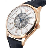 Emporio Armani Meccanico Automatic White Dial Blue Leather Strap Watch For Men - AR1947 Authentic Buy Shop Now