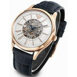 Emporio Armani Meccanico Automatic White Dial Blue Leather Strap Watch For Men - AR1947 Authentic Buy Shop Now