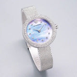 Emporio Armani Rosa Diamonds Mother of Pearl Blue Dial Silver Mesh Bracelet Watch For Women - AR11380 Authentic Buy Shop Now