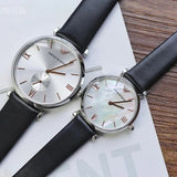Emporio Armani Gianni T Bar Mother of Pearl Dial Black Leather Strap Watch For Women - AR90002 Authentic Buy Shop Now