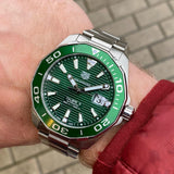 Tag Heuer Aquaracer Calibre 5 Green Dial Silver Steel Strap Watch for Men - WAY201S.BA0927 Authentic Buy Shop Now