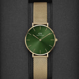 Daniel Wellington Petite Emerald Green Dial Gold Mesh Strap Watch For Women - DW00100480 Authentic Buy Shop Now