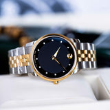 Movado Museum Classic Diamonds Black Dial Two Tone Steel Strap Watch For Men - 0606879 Authentic Buy Shop Now