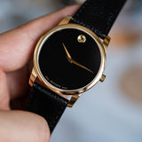 Movado Museum Black Dial Black Leather Strap Watch For Men - 0607014 Authentic Buy Shop Now