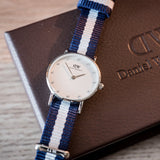 Daniel Wellington Classy Glasgow White Dial Two Tone NATO Strap Watch For Women - DW00100074 Authentic Buy Shop Now